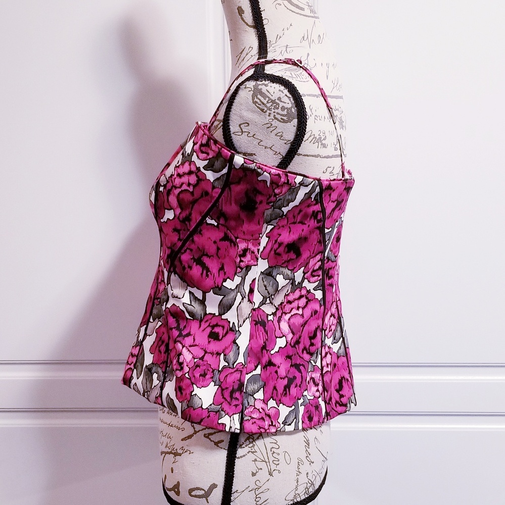 White House Black Market Pink Floral Peplum Corset Top - Picture 2 of 6